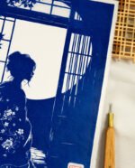 Linogravure Japonaise "Tsukikage" – Ombre de Lune