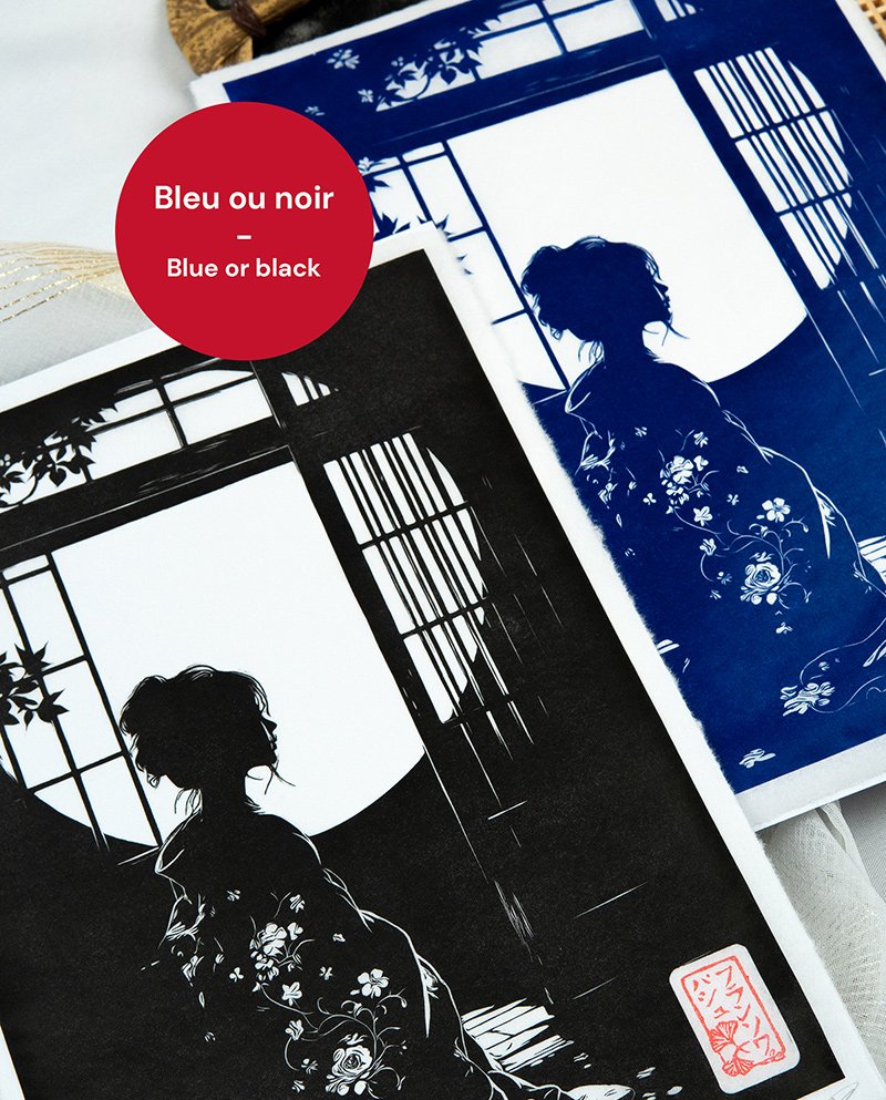 Linogravure Japonaise "Tsukikage" – Ombre de Lune