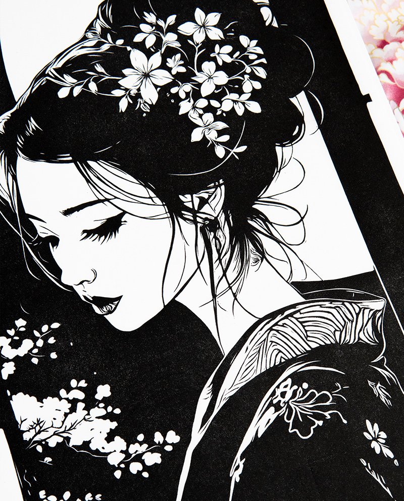Linogravure Japonaise "Yoru no Sasayaki" – Le Murmure de la Nuit