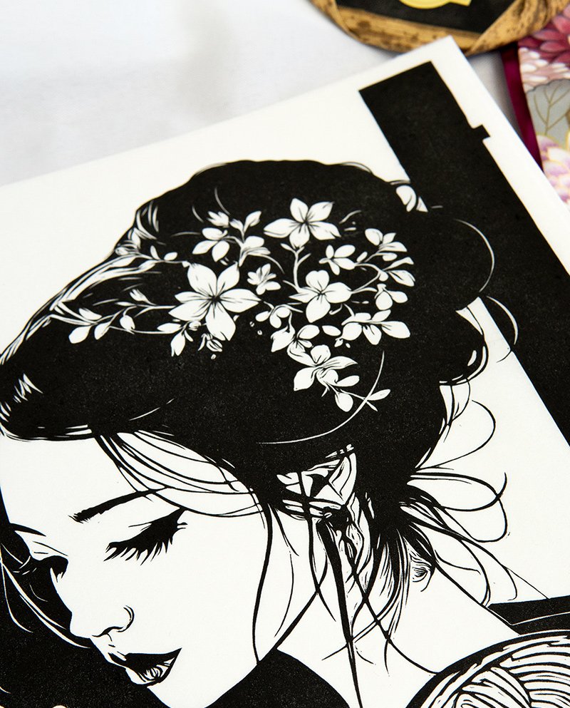 Linogravure Japonaise "Yoru no Sasayaki" – Le Murmure de la Nuit