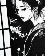 Linogravure Japonaise "Yoru no Sasayaki" – Le Murmure de la Nuit