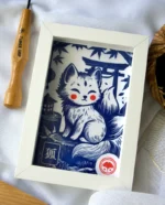 Linogravure Kitsune, renard japonais