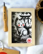 Linogravure Kitsune, renard japonais
