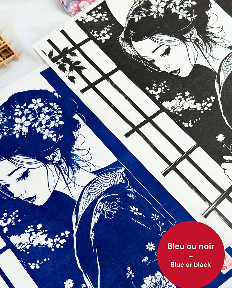 Linogravure Japonaise "Yoru no Sasayaki" – Le Murmure de la Nuit