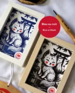 Linogravure Kitsune, renard japonais