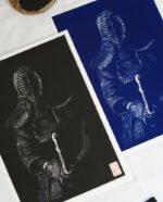 Gravure japonaise Kendô en noir ou en bleu – estampe originale sur papier japonais