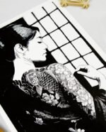 Linogravure japonaise Himeraretabi 秘められた美, "beauté cachée" noir