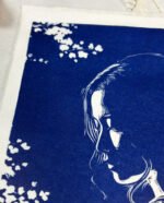 Linogravure japonaise beauté mystérieuse - yugen - bleu
