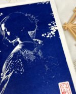 Linogravure japonaise beauté mystérieuse - yugen - bleu