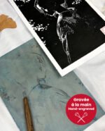 Linogravure japonaise beauté mystérieuse - yugen - noir