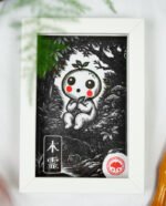 Linogravure japonaise yokai kodoma noir