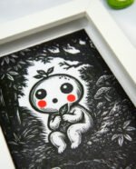 Linogravure japonaise yokai kodoma noir zoom