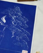 cascade végétale bonsaï estampe japonaise bleu