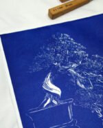cascade végétale bonsaï estampe japonaise bleu