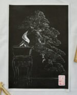 cascade végétale bonsaï estampe japonaise noire