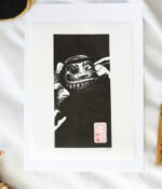 Linogravure japonaise daruma Kansha gratitude