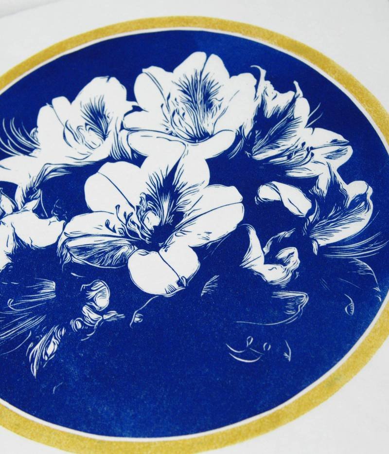 Azalée japonaise estampe japonaise bleue