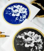 Azalée japonaise estampe japonaise bleu et noir