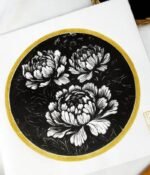 estampe japonaise pivoine fleur linogravure noir