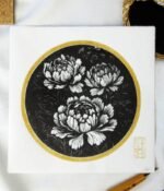 estampe japonaise pivoine fleur linogravure noir