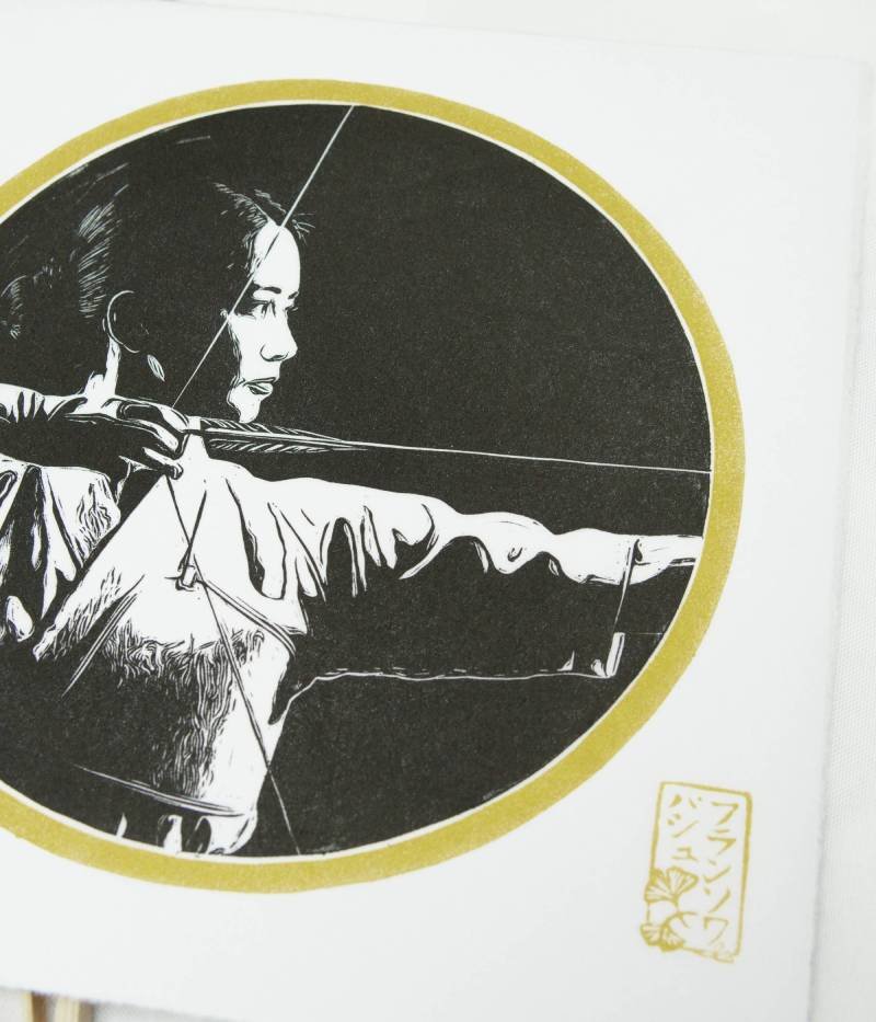 Linogravure japonaise kyudo