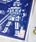 Estampe illustration robot vintage japonais bleu emballage rétro Art to Play