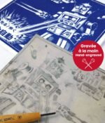 Estampe illustration robot vintage japonais bleu emballage rétro Art to Play