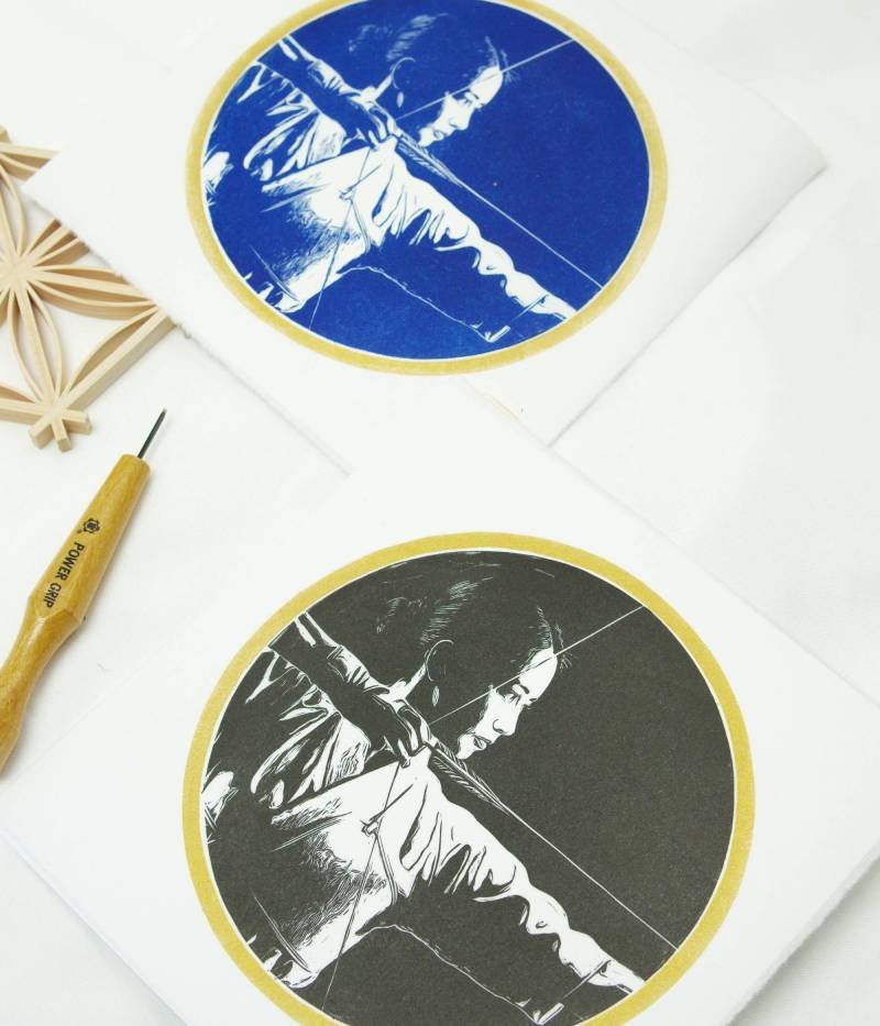Linogravure japonaise kyudo