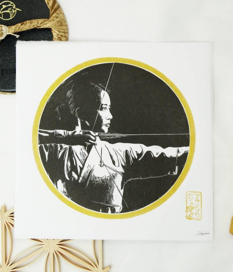 estampe japonaise kyudo noir