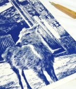 Estampe en linogravure d'un daim sacré de Nara imprimée sur papier washi
