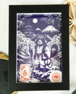 Linogravure Tanuki au printemps – Estampe japonaise artisanale faite main