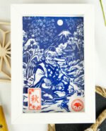 Linogravure tengu en automne – Estampe japonaise artisanale faite main