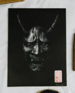 Linogravure Masque japonais Hannya – Estampe artisanale japonaise