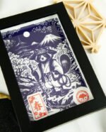 Linogravure Tanuki au printemps – Estampe japonaise artisanale faite main