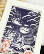 Linogravure Kappa en hiver – Estampe japonaise artisanale faite main
