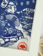 Linogravure Kitsune en été – Estampe japonaise artisanale faite main