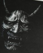 Linogravure Masque japonais Hannya – Estampe artisanale japonaise