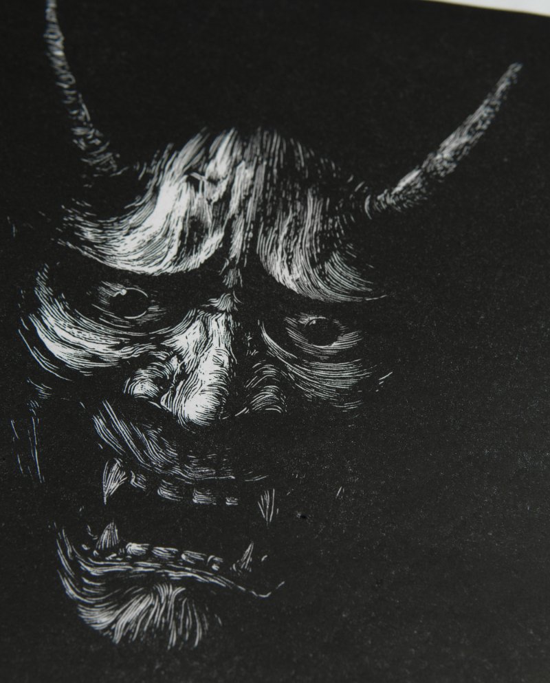 Linogravure Masque japonais Hannya – Estampe artisanale japonaise