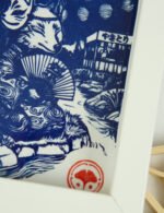 Linogravure Kitsune en été – Estampe japonaise artisanale faite main