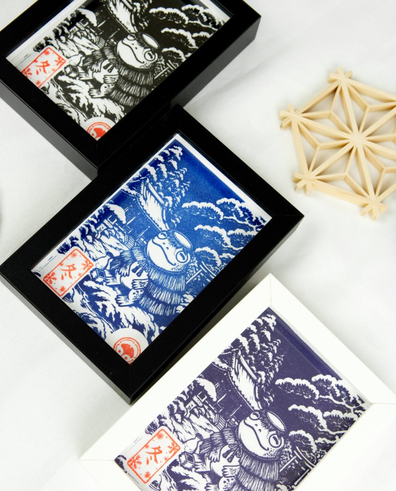 Linogravure Kappa en hiver – Estampe japonaise artisanale faite main