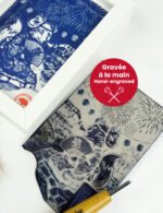 Linogravure Kitsune en été – Estampe japonaise artisanale faite main